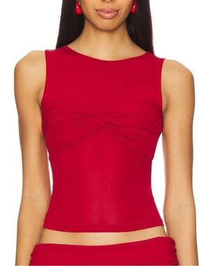 Runaway The Label Red Mesh Twist Front Sleeveless Top Size S